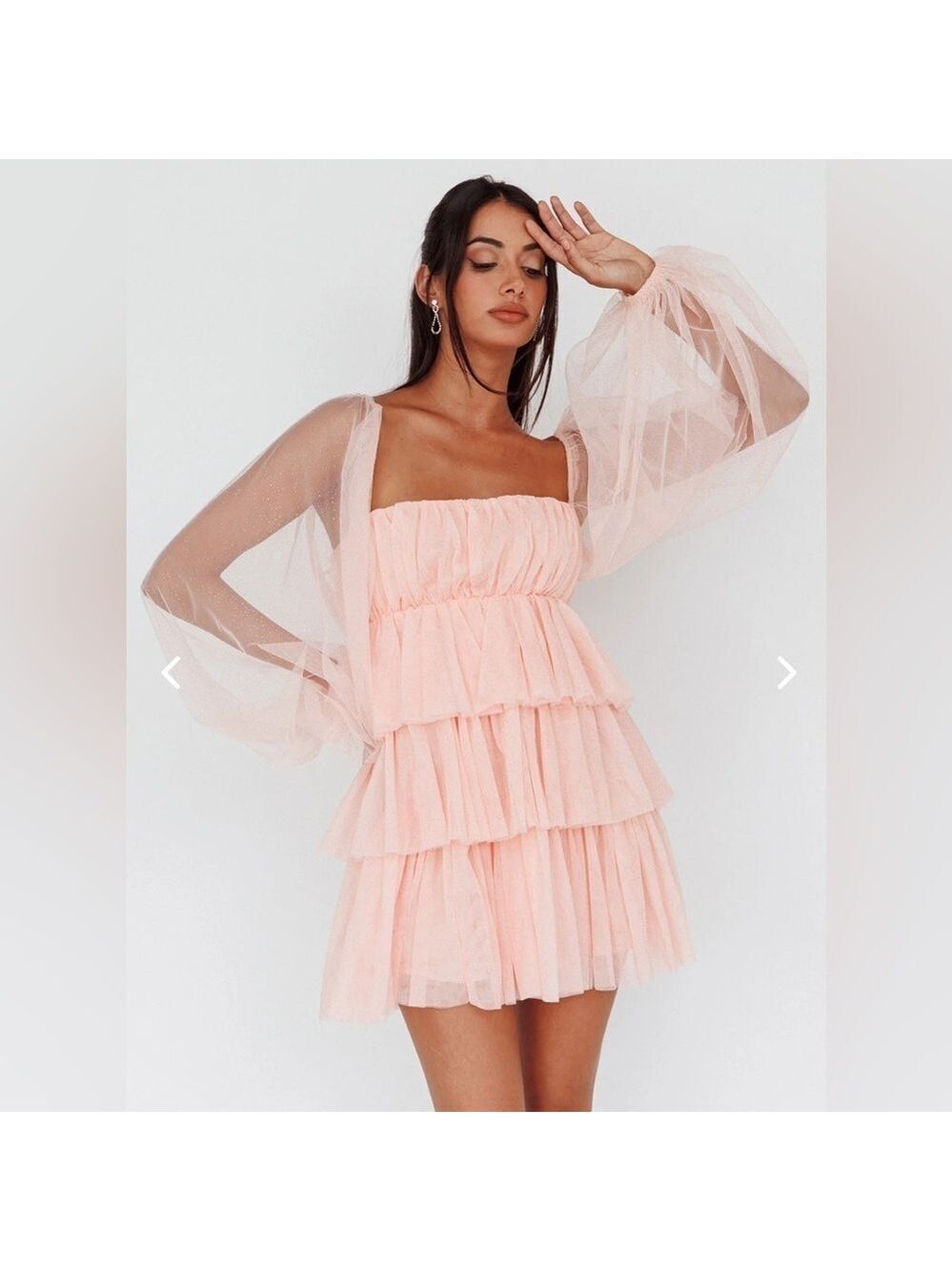 Angel BiBa Spring Morning Long Sleeve Tiered Tulle Selfie Leslie Mini Dress S